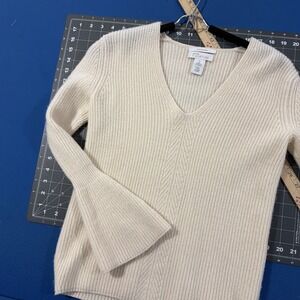 Nordstrom Cashmere Sweater Women's XS Cream Flare Sleeve V-Neck Designer